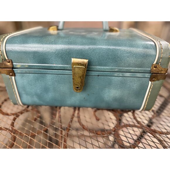 1950s hard shell suitcases in blue marble color three pieces - Picture 4 of 10